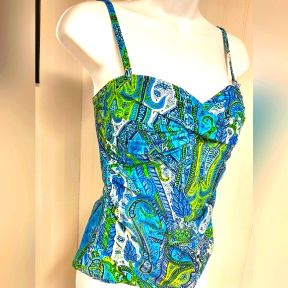 Relax by Tommy Bahama Tankini Swimwear Top Blue Paisley Print Size M - Picture 3 of 5